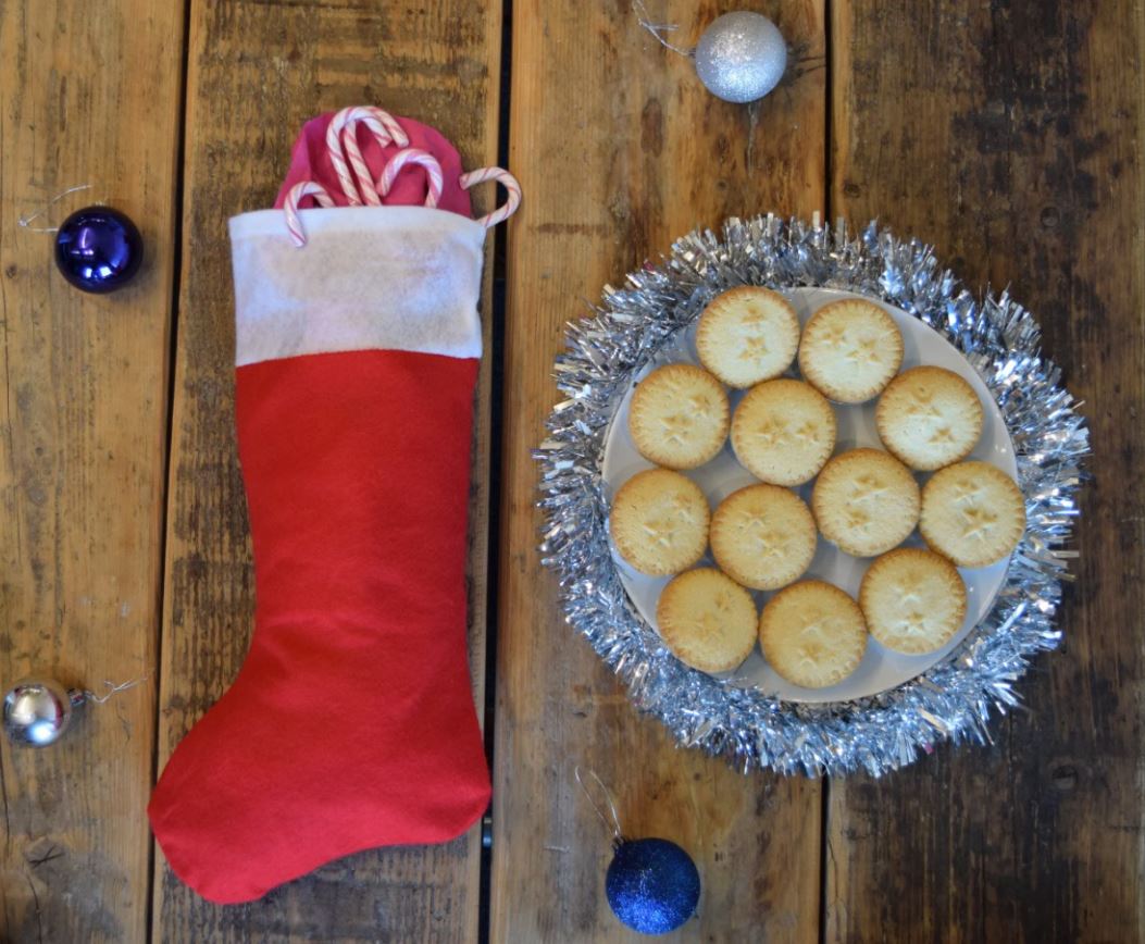 Christmas stocking and mince pies